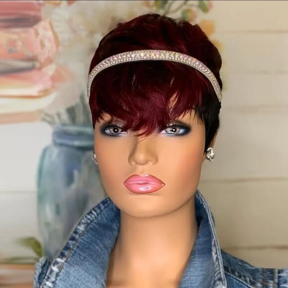🆕🧒🏽Wine Red and Black Bob Pixie Cut Wig - Picture 3 of 8